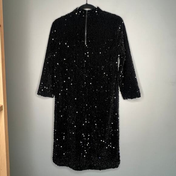 J. McLaughlin Black Velvet Sequin Shift Leeza Mini Dress Size Medium - Picture 6 of 12